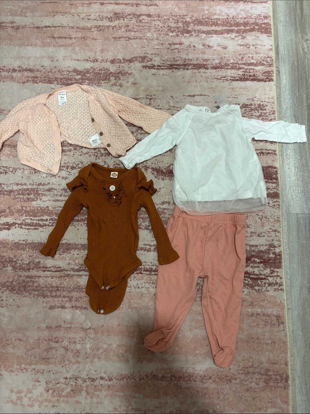 Girls' Pink Knit Cardigan & Rust Bodysuit Outfit Set